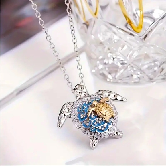 Silver and Gold Turtle Pendant Necklace - Picture 2 of 2